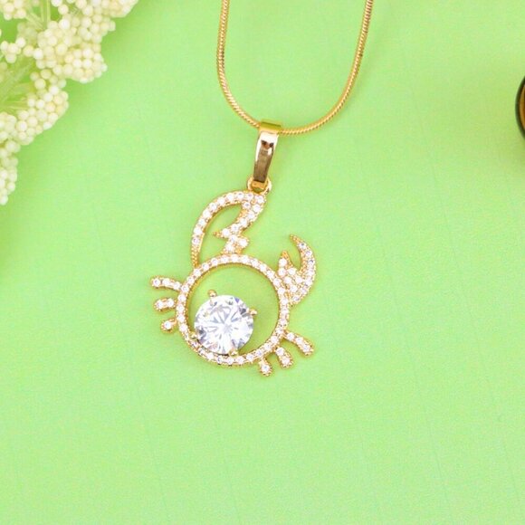 "Cancer Zodiac Rose Gold Pendant with Sparkling CZ Stone Center, XPPT1542 - Picture 2 of 13